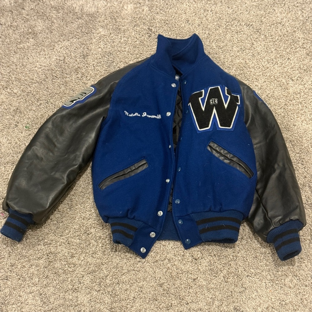 Blue and Black Varsity Jacket with W Patch